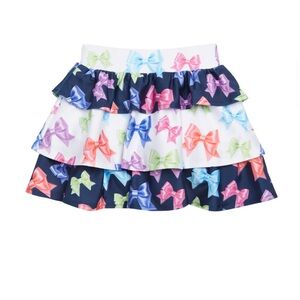 NWOT Terez New York Hi-Shine Tiered Skirt Fancy Bows navy pink white Size 4T 🎀